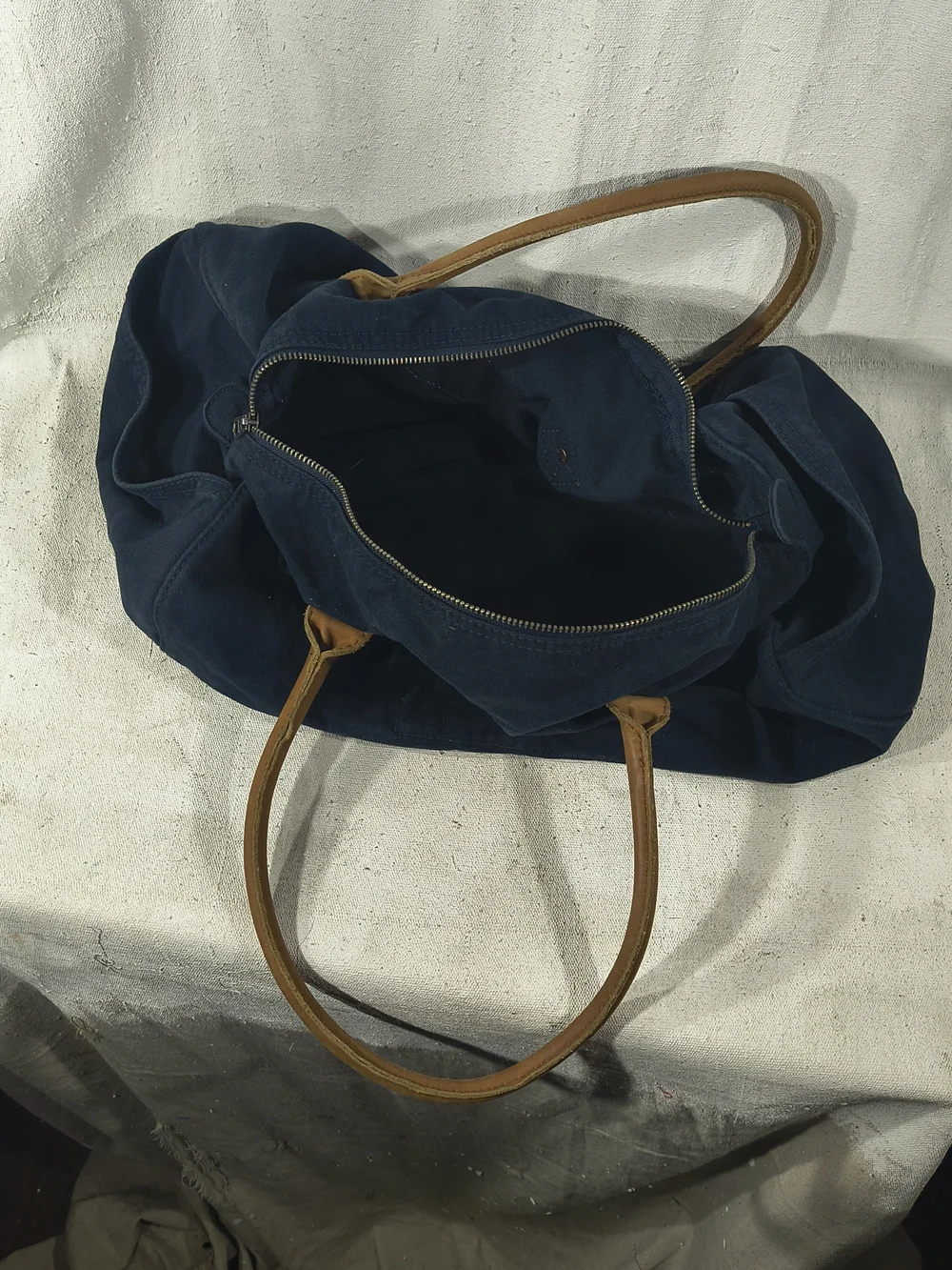 Abercrombie & Fitch Navy Canvas Satchel with Tan Leather Handles